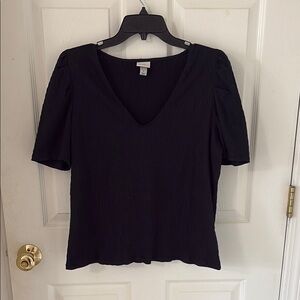 A New Day Black Fitted Short Sleeve Blouse